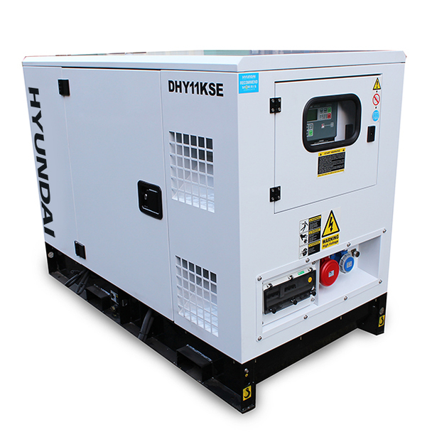 Back end view of White Hyundai DHY11KSE 3-phase Diesel Generator.